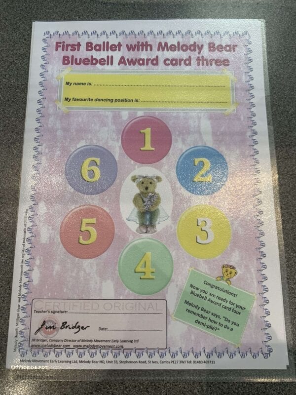 First Ballet with Melody Bear Bluebell Award Card 3